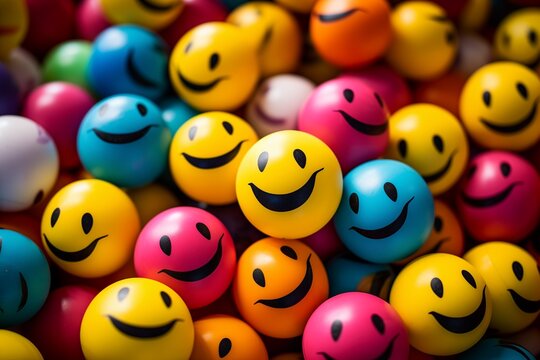 Colorful emoji balls spreading joy and positivity in close-up .