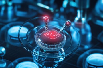 Unique representation of a futuristic scientific device displaying energy waves and data analysis