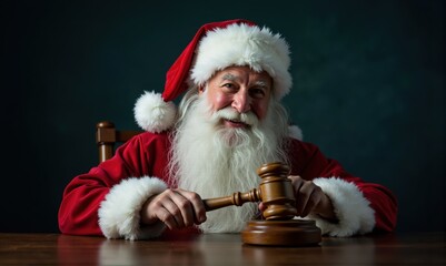 Santa Claus with Gavel at Wooden Table