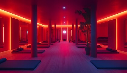 Red-lit Meditation Studio with Minimalist Design
