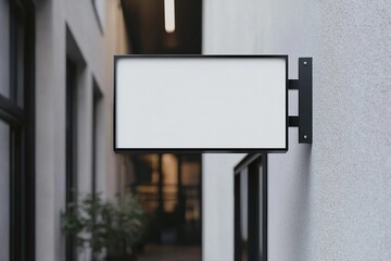 Blank store signage sign design mockup isolated, Clear shop template. Street hanging mounted on the wall. Signboard for logo presentation. Metal cafe restaurant bar plastic badge black white.