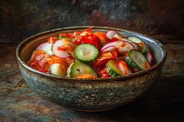 Korean cuisine spicy pickled cucumbers and radishes