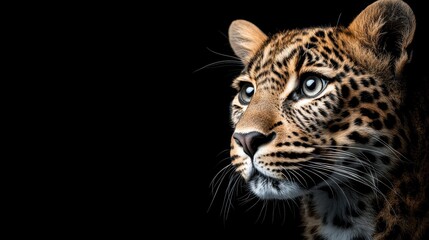 Fototapeta premium A close up of a leopard's face on a black background