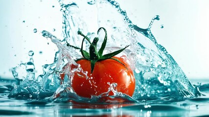 Tomato splashing into water in slow motion - Powered by Adobe