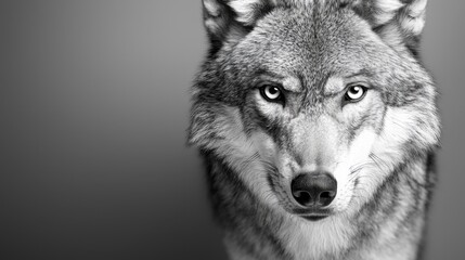 Fototapeta premium A black and white photo of a wolf's face
