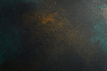 Abstract brown turquoise dark textured wall. Top view. Free space for text or design.