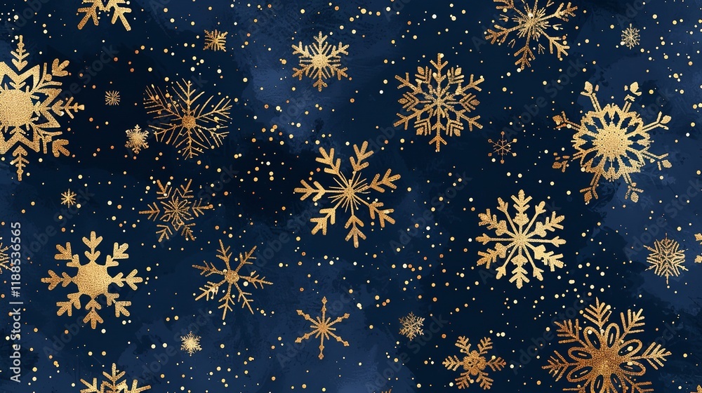 Fototapete golden snowflakes are shown in close-up on a blue background that is studio-clean, with enough of ro