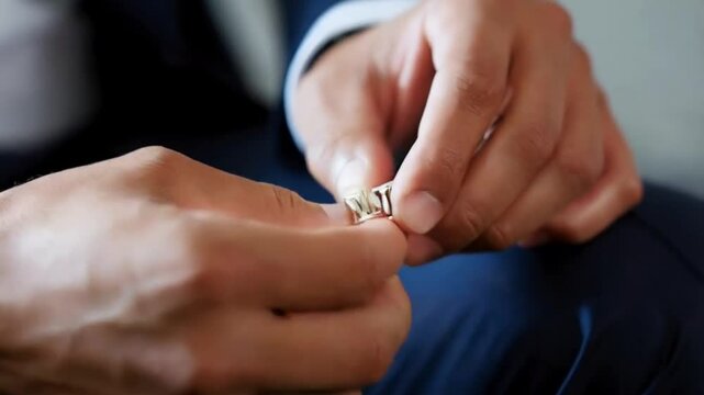 Man Getting Ready: Cufflinks Close-up