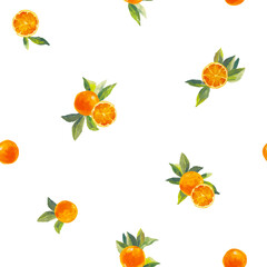 Beautiful vector seamless pattern with watercolor fresh oranges with leaves and flowers in sunny Mediterranean style. Ready summer print design for wallpapers, wrappings, textile.
