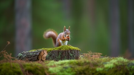 Obraz premium Playful Squirrel & Acorn Wallpaper