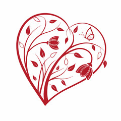 
The symbol of love, placed in a red heart with blooming flowers, adds a cheerful touch to traditional Valentine's Day motifs.