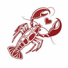 A love symbol placed inside a red lobster heart, adding a fun twist to traditional Valentine's Day themes.
