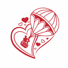 A charming illustration of a boy and girl holding a balloon in the shape of a heart, complemented by artistic elements.