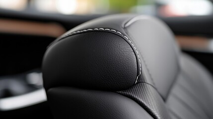 Obraz premium A close up of a black leather seat in a car