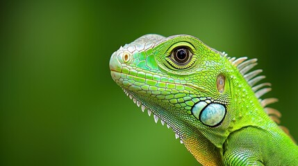 Fototapeta premium A close up of a green lizard with a green background