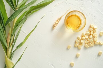 Maize cob kernels silk and stigma for herbal tea Summer vegan treat Nutritious Blank space Horizontal layout