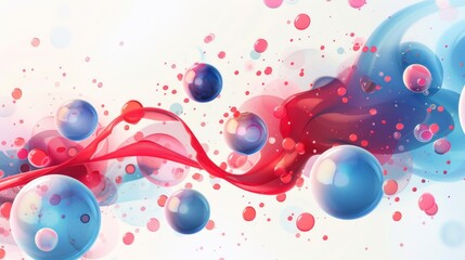 Abstract Red and Blue Bubbles Swirling in a Dreamlike Composition