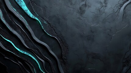 Obraz premium Abstract dark textured surface with turquoise lines