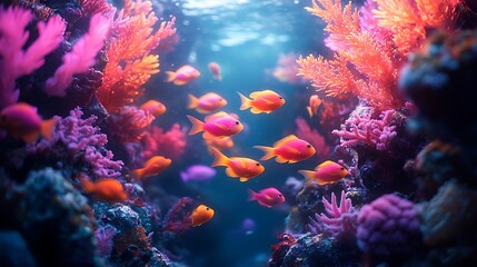 Fototapeta premium Vibrant coral reef teeming with colorful fish