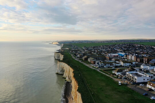 aerial view of Peacehaven England houses on the cliff top view