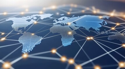 Obraz premium Global Network Connection: A World Map Visualization of Interconnectedness