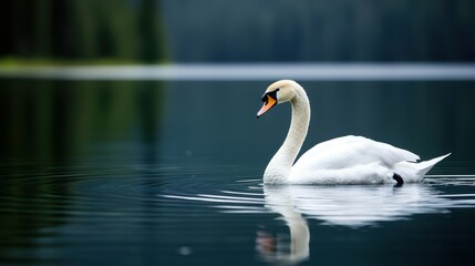 Fototapeta premium A white swan floating on top of a body of water