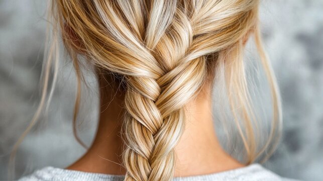 A woman with long blonde hair in a fishtail braid