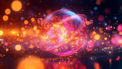 Vibrant Glowing Sphere with Energetic Particles