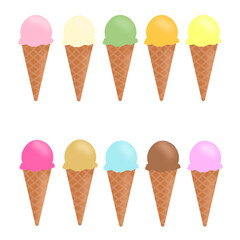 アイスクリームの10種のフレーバーのイラスト