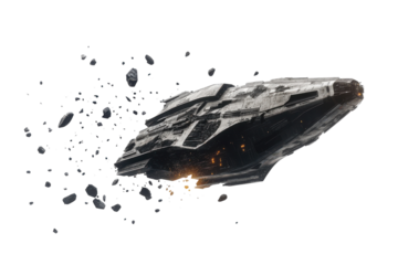 Space Debris Floating Near a Spaceship in the Vastness of Outer Space Environment