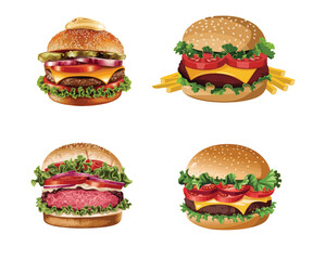 Four burgers with cheese and potatoes