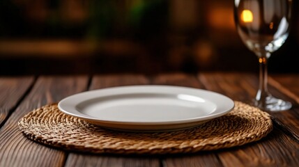 Empty Plate on Rustic Table Setting: A Still Life