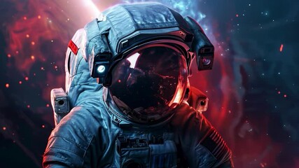 Astronaut floating in space among stars and galaxies. Perfect for covers of books about space, illustrations in children's encyclopaedias and thematic posters for exhibitions and museums.
