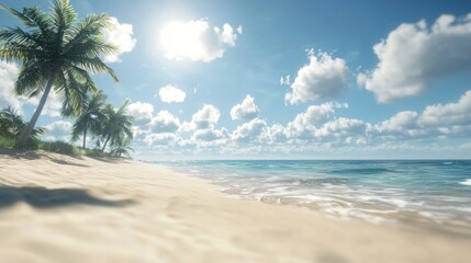 Tropical Paradise: Idyllic Beach Scene with Palm Trees and Azure Ocean