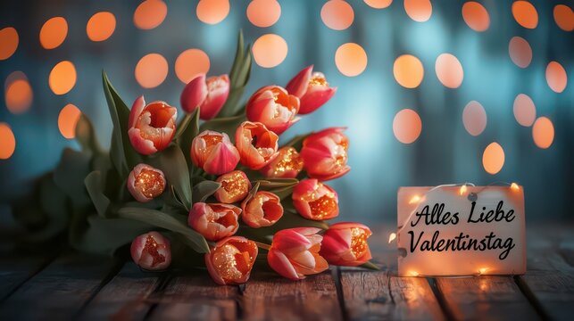 Alles Liebe zum Valentinstag &ndash; Vibrant Tulip Bouquets with Romantic Lighting and Golden Message