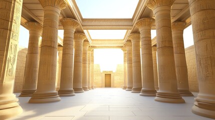 Fototapeta premium Ancient Egyptian Pillars Full Front View Cinematic Style on White Background