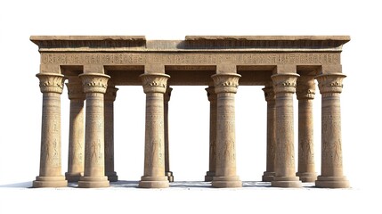 Fototapeta premium Ancient Egyptian Pillars Full Front View Cinematic Style on White Background