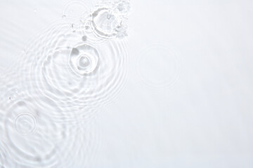 Rippled surface of clear water on white background, top view