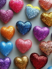 Fototapeta premium Glittering Sequin Hearts with Vibrant Colors for Valentine’s Day