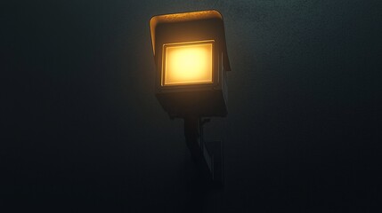 Glowing square wall lamp in the dark.