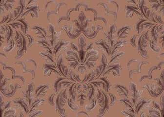 Damask seamless pattern element. Vector classical luxury old fashioned damask ornament, royal victorian seamless texture for wallpapers, textile, wrapping. Vintage exquisite floral baroque template.