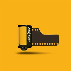 Retro film camera realistic vintage on yellow background for decoration