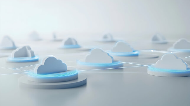 Abstract visualization of secure cloud infrastructure with glowing pathways and data nodes