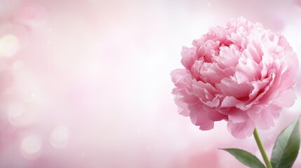 Obraz premium A single pink flower with green leaves on a pink background