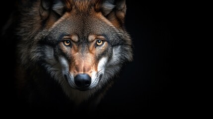 Obraz premium A close up of a wolf's face in the dark