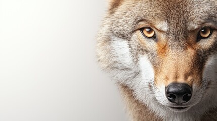 Fototapeta premium A close up of a wolf's face with a white background