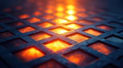 Glowing Metal Grid: Abstract fiery texture
