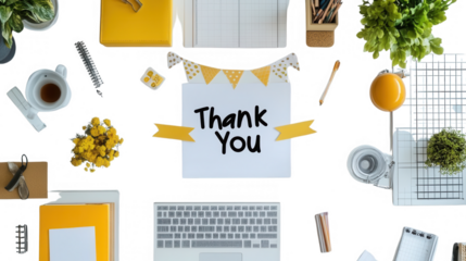 Employee Appreciation Day-themed clean office desk card with 'Thank You' message, isolated on white, PNG file, transparent background.