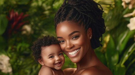 Fototapeta premium A woman holding a baby in her arms