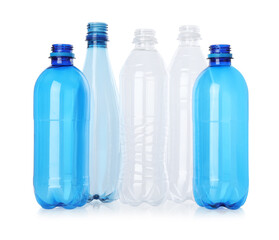 Many empty plastic bottles isolated on white